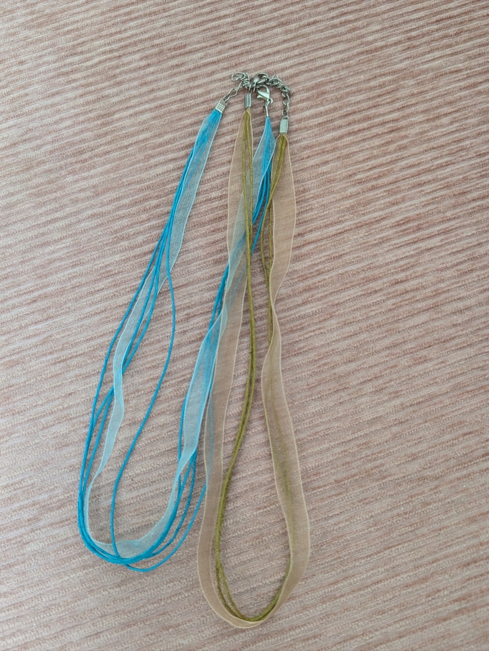 Boutique Ribbon & Cord Layered Necklace Set - Blue & Champagne